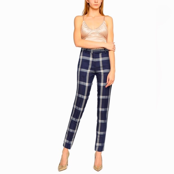 ⭐️ SKILLS & GENES ⭐️LUXURY TARTAN PLAID MIDNIGHT BLUE STRAIGHT LEG PANTS SIZE: 2 - Picture 3 of 4